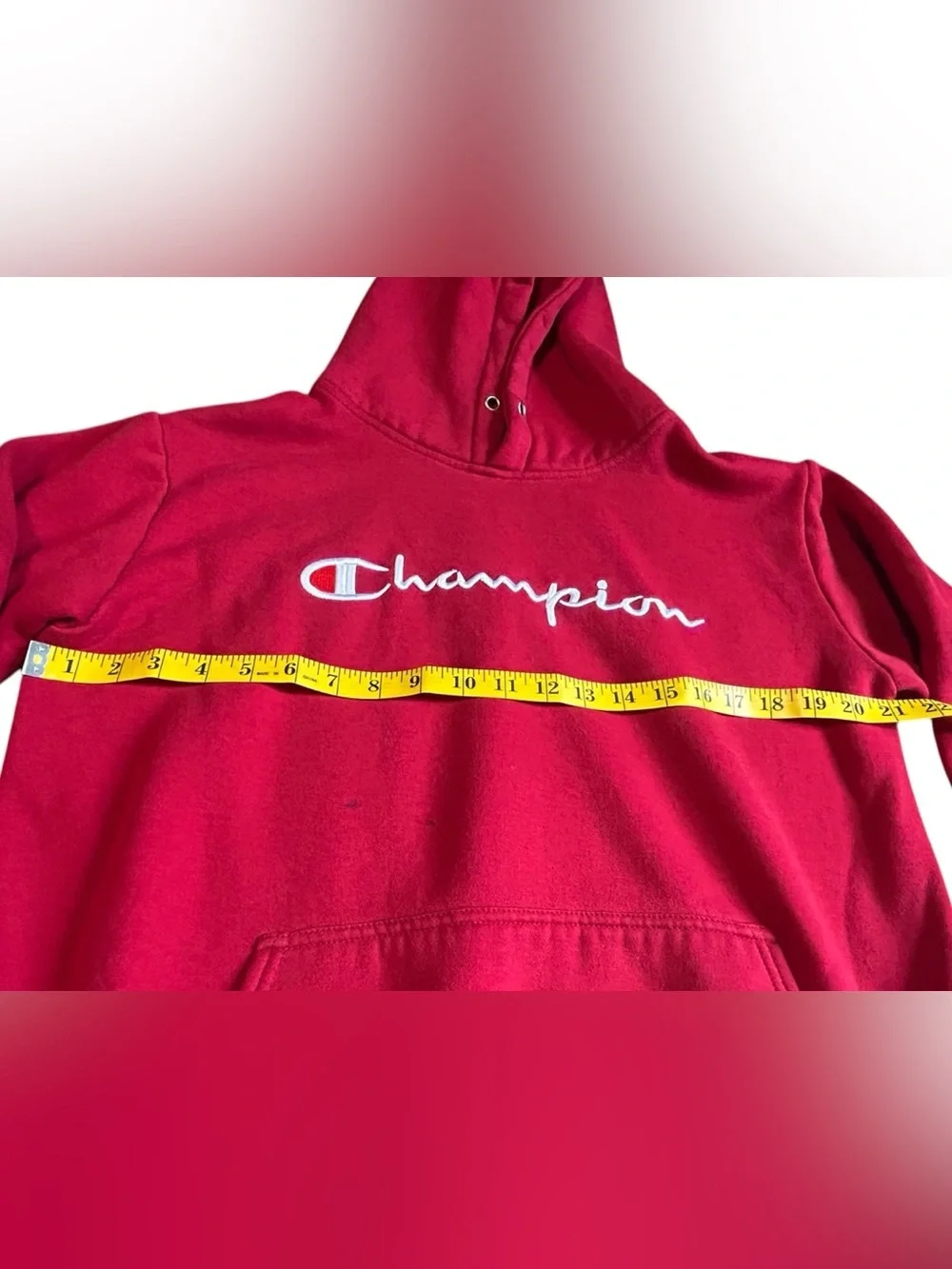 Vintage Champion Spellout Hoodie Red Distressed Y2K Large